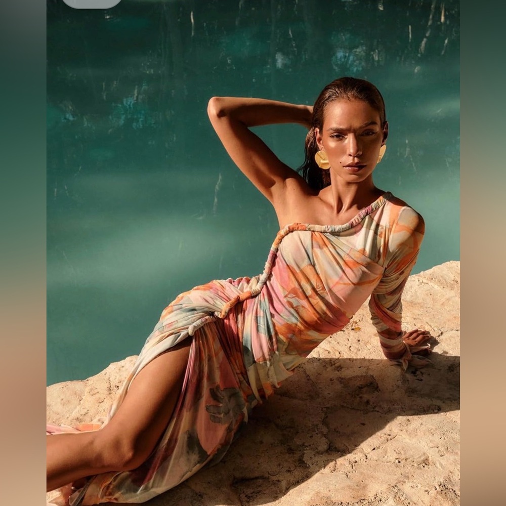 One-Shoulder Multicolor Dress